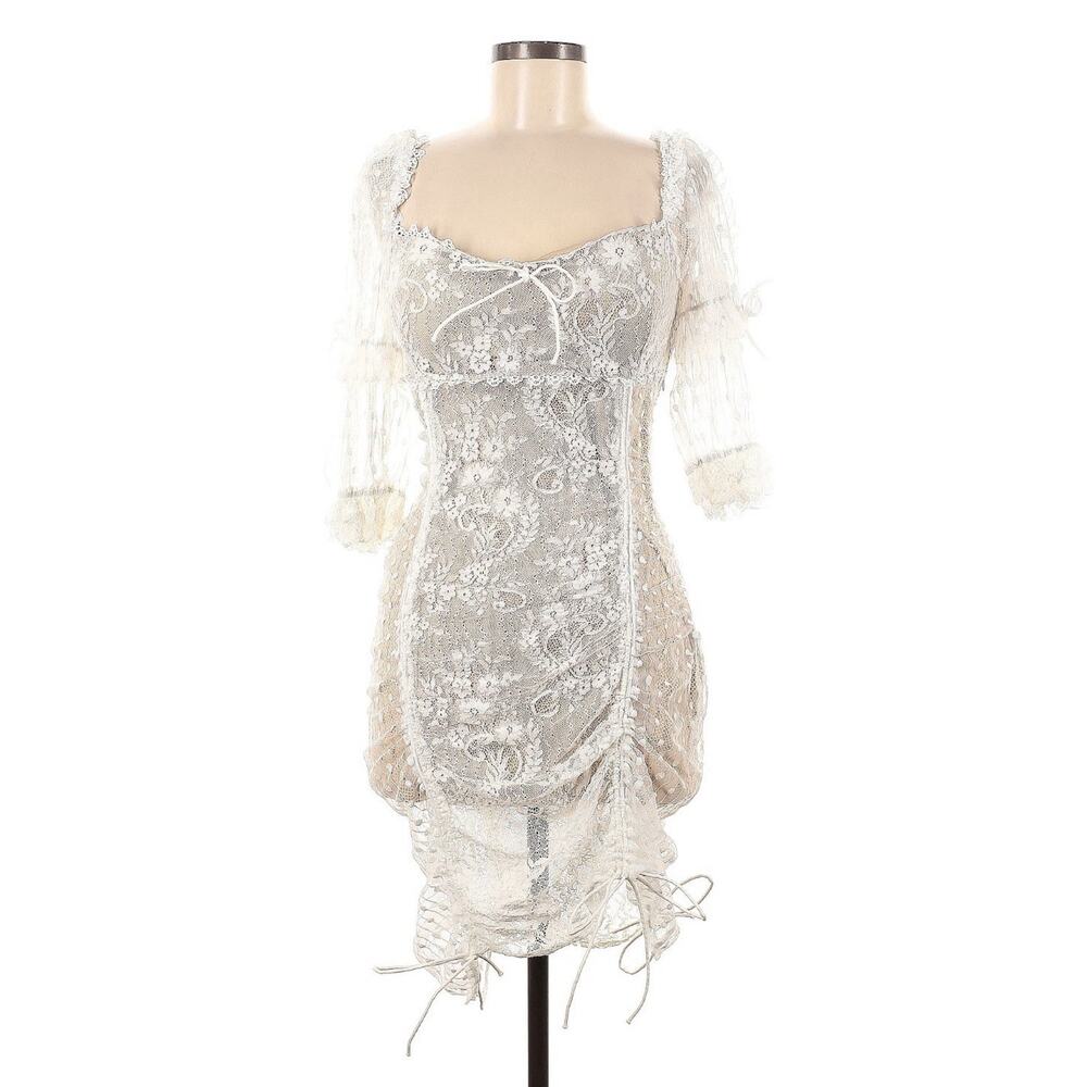Fashion Nova White Angel Baby Lace Mini Dress Size L - Picture 2 of 5